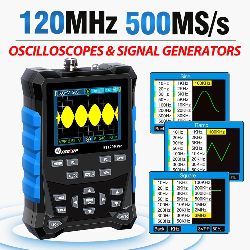 Digital Storage Oscilloscope 100Mhz - TOOLTOP ET120MPro Osciloscopio Digital portátil 120MHz